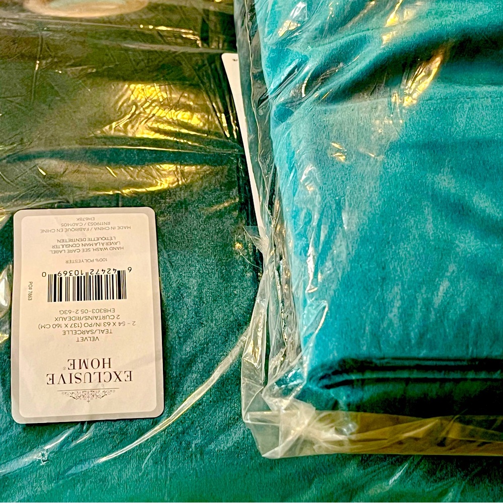 One set-NWT 54x63” teal velvet curtains - still in packaging!